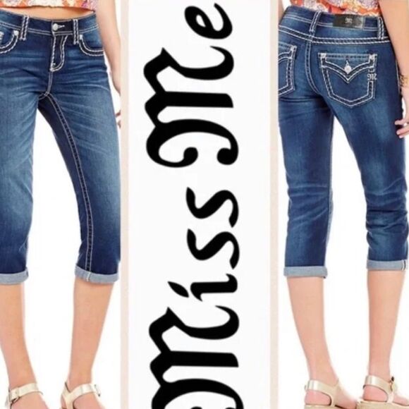 Y2K Miss Me Size 29 Boyfriend Capri Jeans Contrast Stitching Flap Pocket Western - Picture 1 of 12